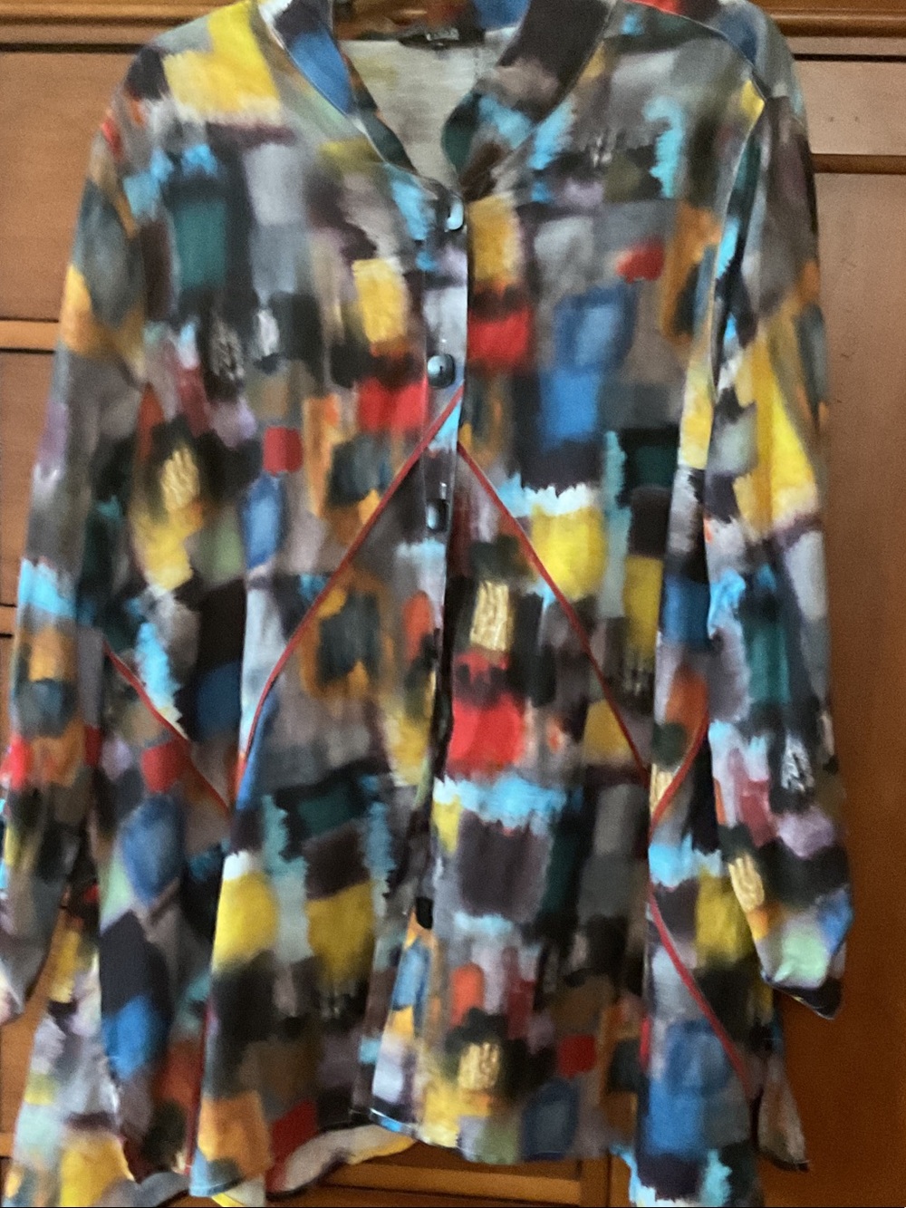 Abstract Brushstroke Button-Front Tunic - Multicolor
